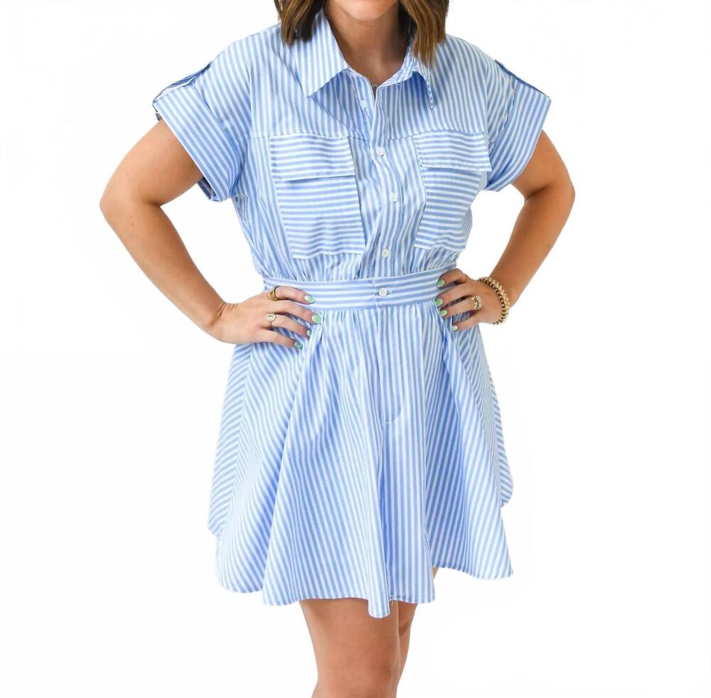 NEW KARLIE stripe poplin utility pocket dress in blue/white